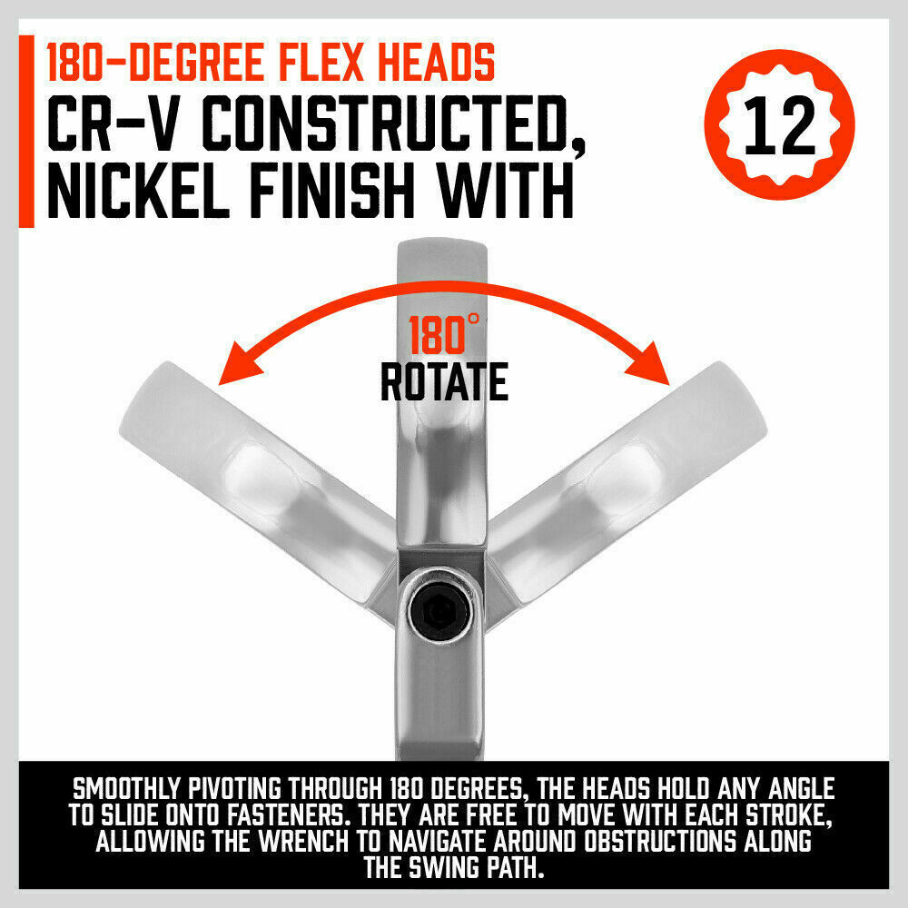 Flexible Head Ratchet Spanner Set | 10-Piece | Metric Wrench CRV | Carry Pouch | 8-22MM