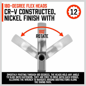 Flexible Head Ratchet Spanner Set | 10-Piece | Metric Wrench CRV | Carry Pouch | 8-22MM