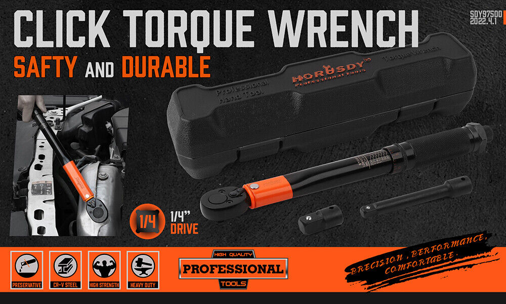 HORUSDY Torque Wrench Set | 3-Piece | 1/4" Drive Click Ratchet Socket with Adaptor Extension