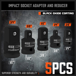 HORUSDY Impact Socket Adapter Set | 5-Piece | 1/4", 3/8", 1/2" Drive Socket Reducer