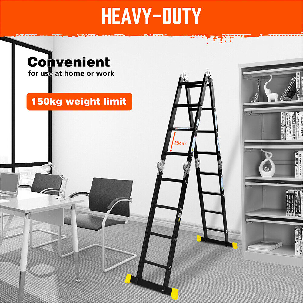 Multi-Purpose Folding Ladder | 4.7M Aluminium Extension Step | Non-Slip Platform | AU Stock