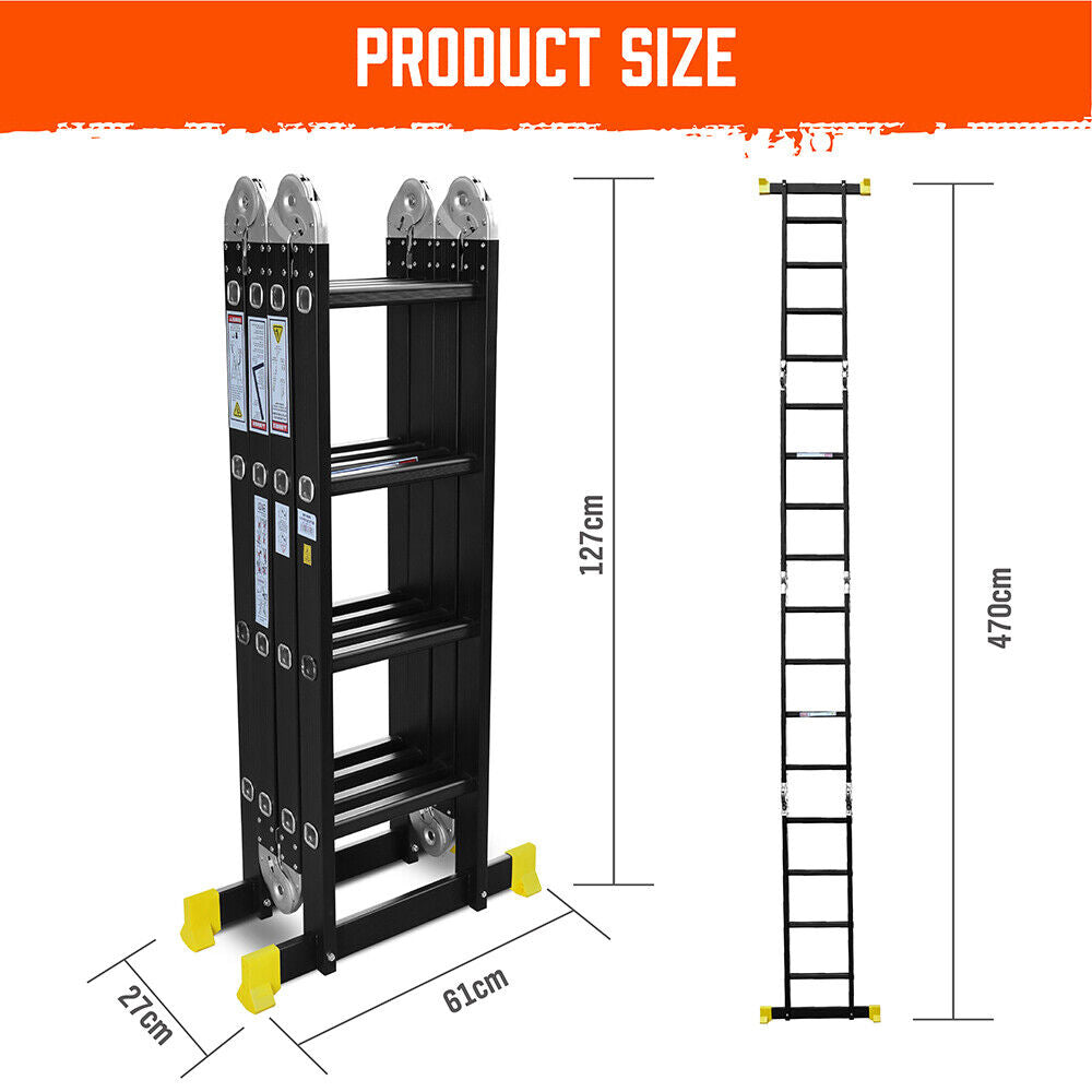 Multi-Purpose Folding Ladder | 4.7M Aluminium Extension Step | Non-Slip Platform | AU Stock