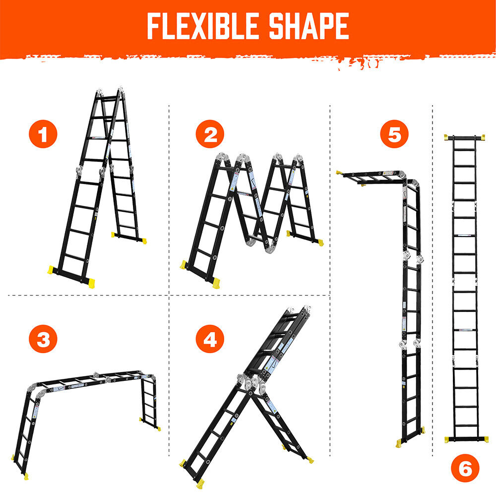 Multi-Purpose Folding Ladder | 4.7M Aluminium Extension Step | Non-Slip Platform | AU Stock