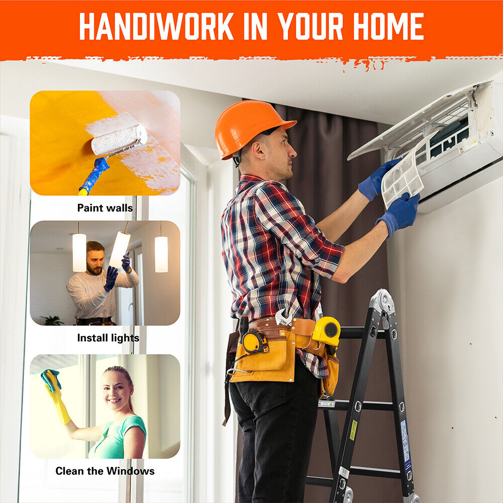 Multi-Purpose Folding Ladder | 4.7M Aluminium Extension Step | Non-Slip Platform | AU Stock