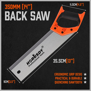Back Saw | 14" Woodworking Hand Saw | Timber & Plastic Cutting | Ergonomic Handle