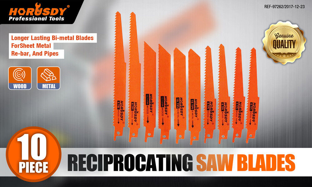 Reciprocating Saw Blades Set | 10-Piece | Wood & Metal Timber Demolition Cutting Tool