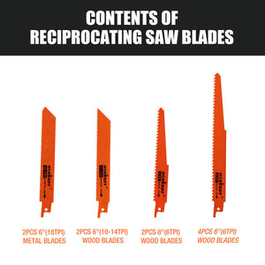 Reciprocating Saw Blades Set | 10-Piece | Wood & Metal Timber Demolition Cutting Tool