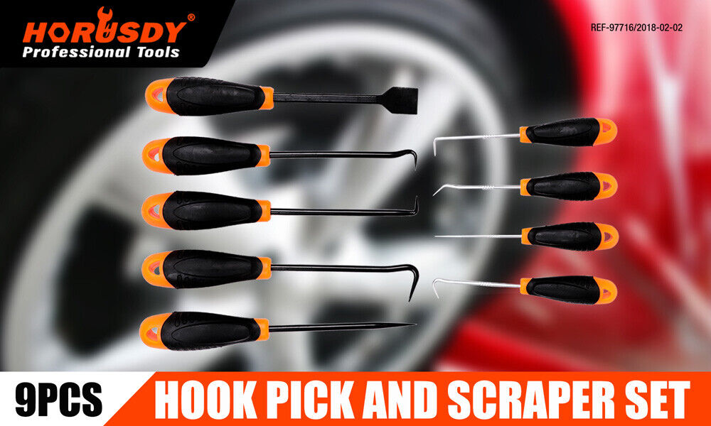 Hook and Pick Tool Set | 9-Piece | Large & Mini Scraper | Non-Slip Handles