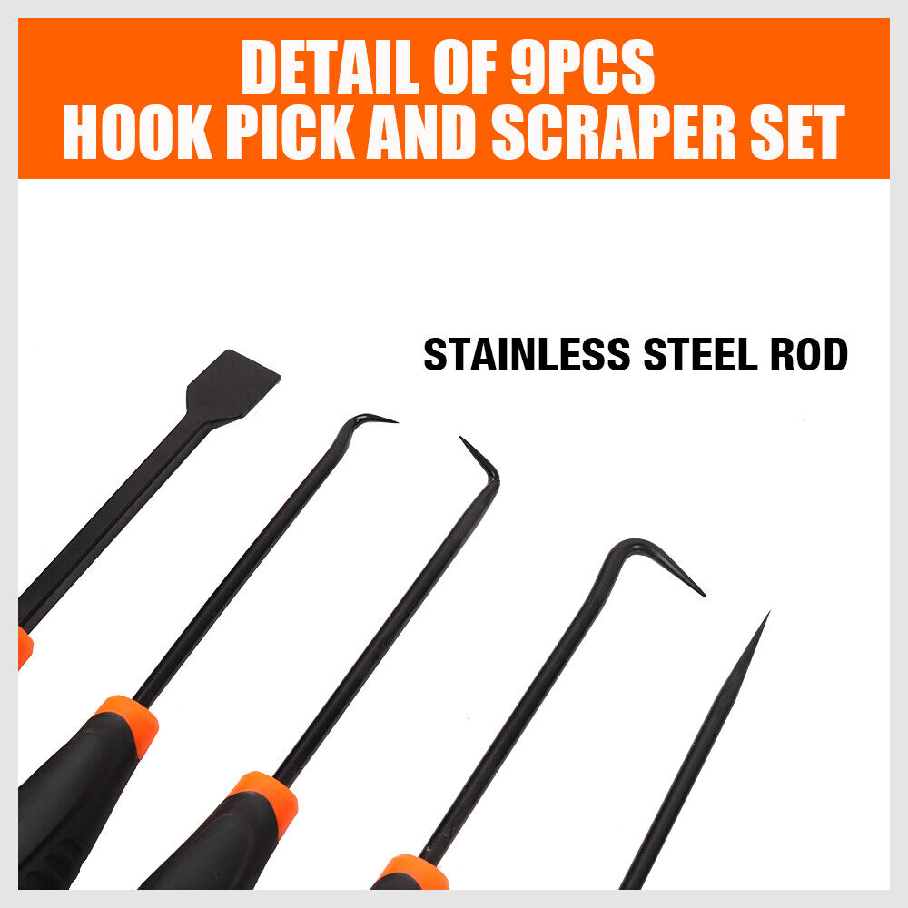 Hook and Pick Tool Set | 9-Piece | Large & Mini Scraper | Non-Slip Handles