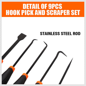 Hook and Pick Tool Set | 9-Piece | Large & Mini Scraper | Non-Slip Handles