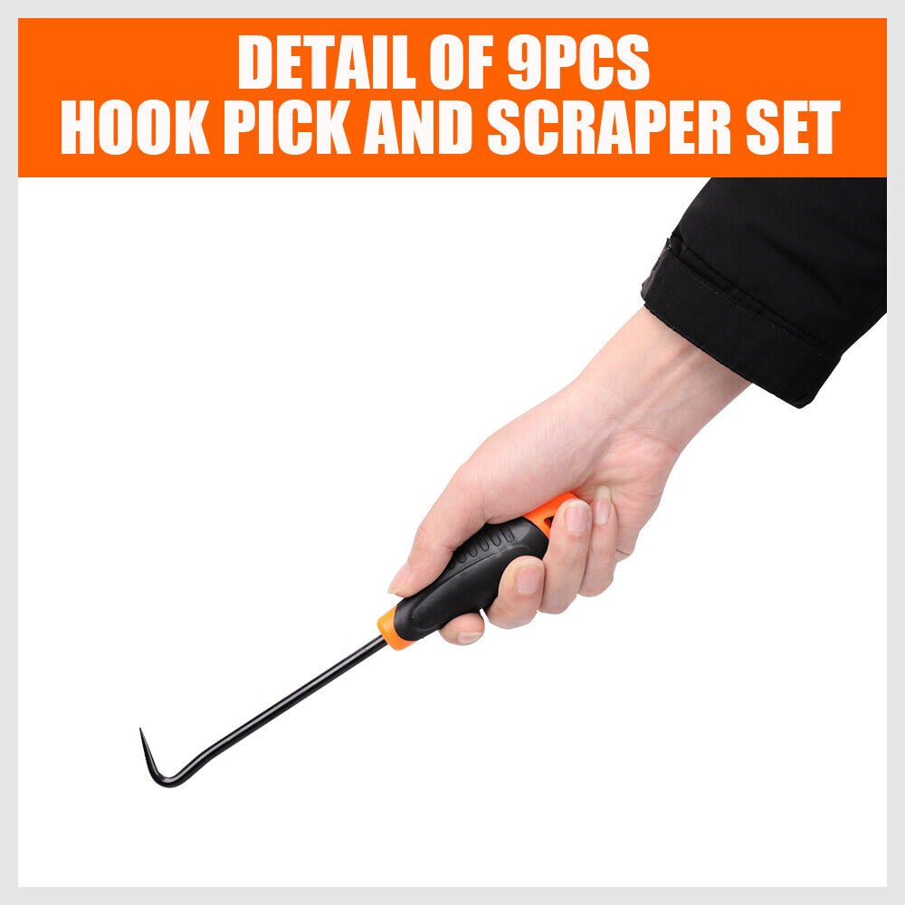 Hook and Pick Tool Set | 9-Piece | Large & Mini Scraper | Non-Slip Handles