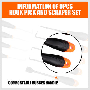 Hook and Pick Tool Set | 9-Piece | Large & Mini Scraper | Non-Slip Handles