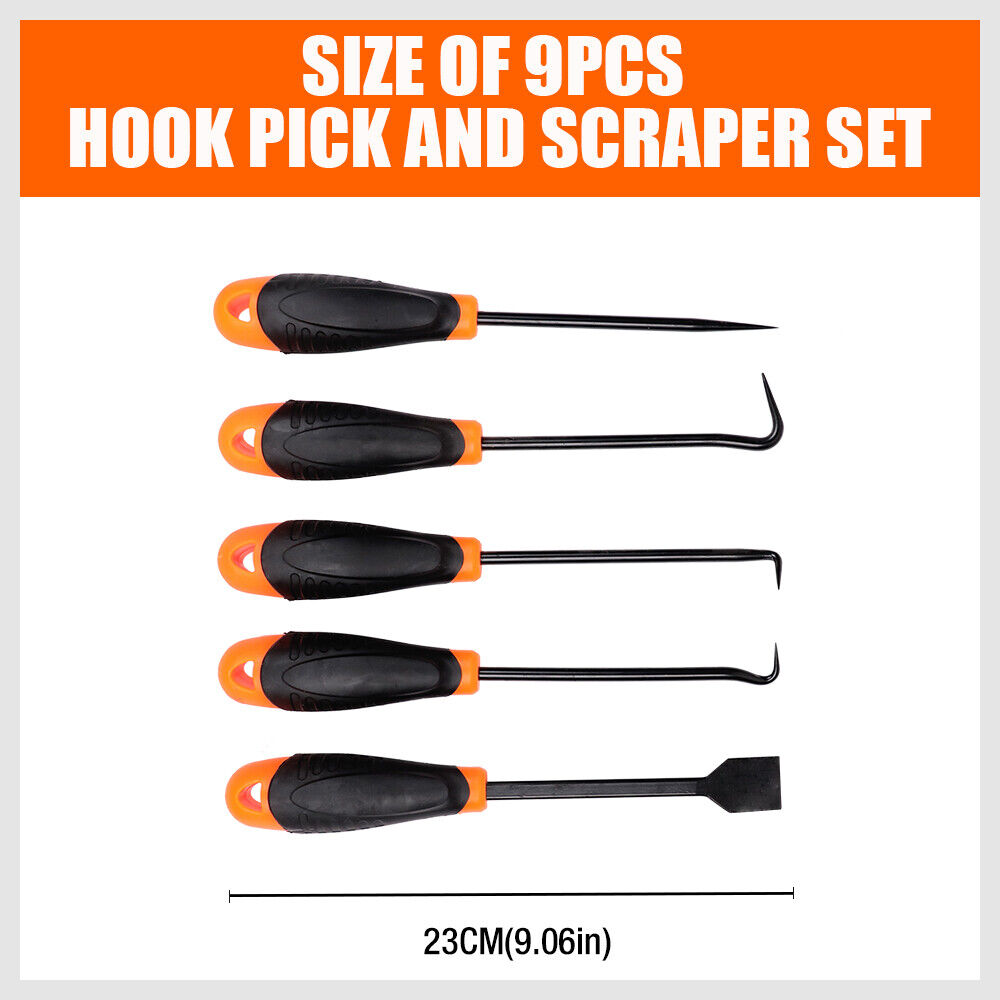 Hook and Pick Tool Set | 9-Piece | Large & Mini Scraper | Non-Slip Handles