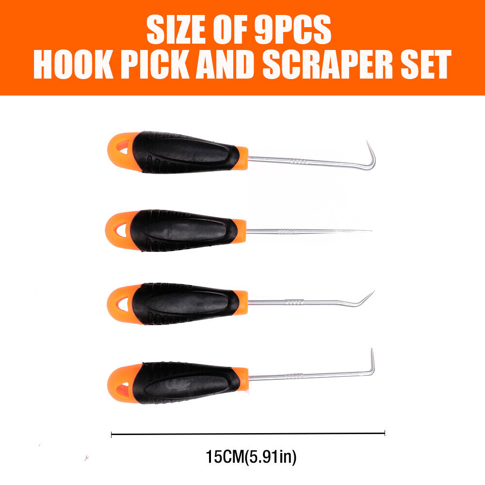 Hook and Pick Tool Set | 9-Piece | Large & Mini Scraper | Non-Slip Handles