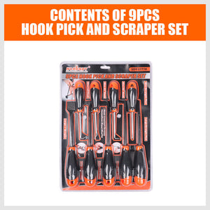 Hook and Pick Tool Set | 9-Piece | Large & Mini Scraper | Non-Slip Handles