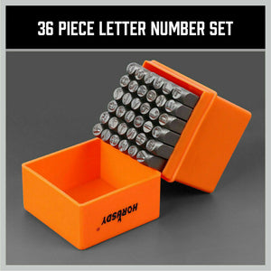 Number & Letter Stamp Punch Set | 36-Piece | 6mm | For Metal, Plastic, Wood & Leather