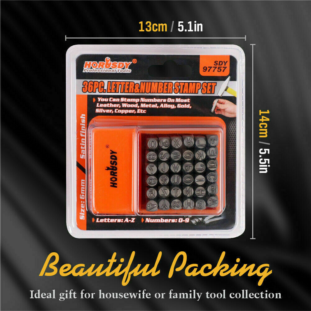Number & Letter Stamp Punch Set | 36-Piece | 6mm | For Metal, Plastic, Wood & Leather