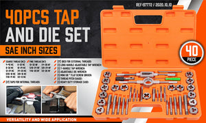 Tap and Die Set | 40-Piece | Imperial SAE Screw Thread Drill with Pitch Gauge