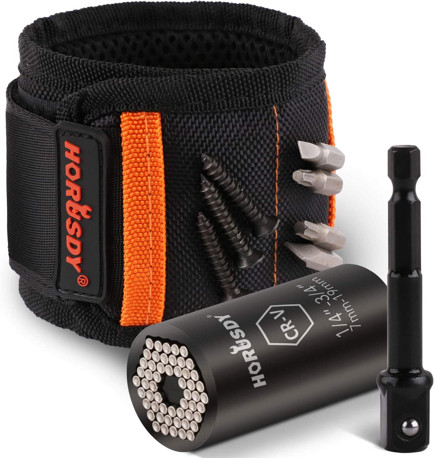 Magnetic Wristband & Universal Socket Grip | 7-19mm Magnetized Screws & Nails Holder