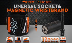 Magnetic Wristband & Universal Socket Grip | 7-19mm Magnetized Screws & Nails Holder