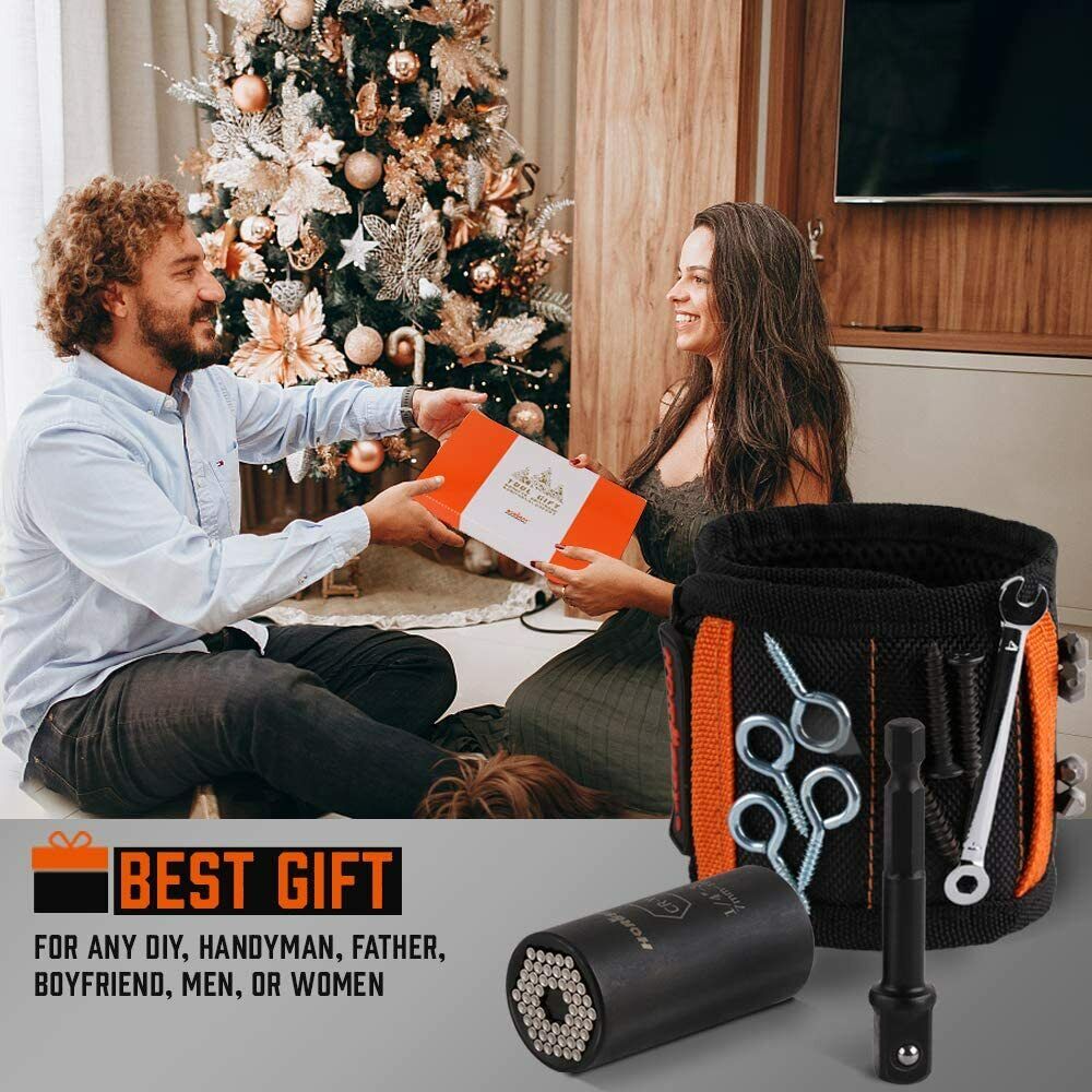 Magnetic Wristband & Universal Socket Grip | 7-19mm Magnetized Screws & Nails Holder