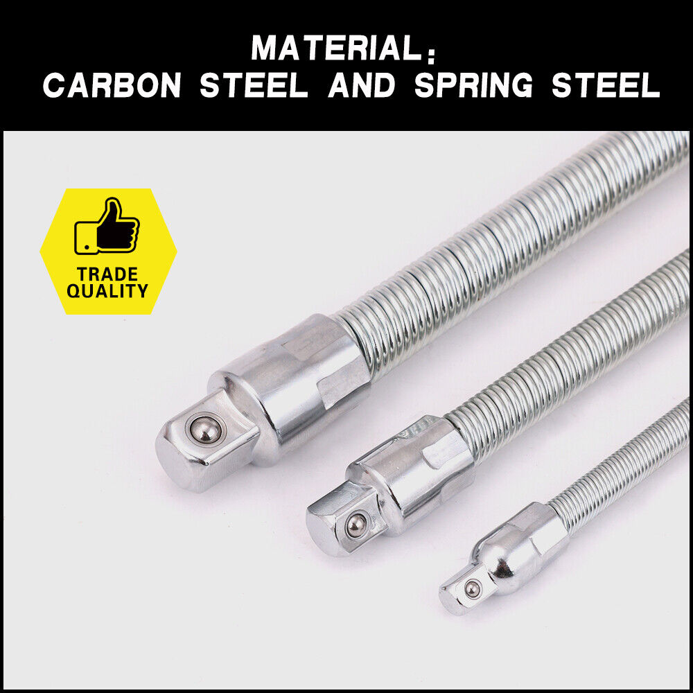 Flexible Socket Extension Bars | 3-Piece Set | 1/2" 1/4" 3/8" Drive | 10" 8" 6" Long