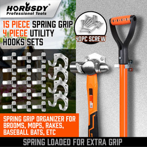HORUSDY Mop & Broom Holder | Wall Mounted Tool Storage Clip | Spring Grip Garden Rack