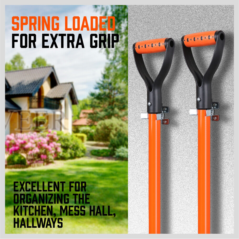 HORUSDY Mop & Broom Holder | Wall Mounted Tool Storage Clip | Spring Grip Garden Rack