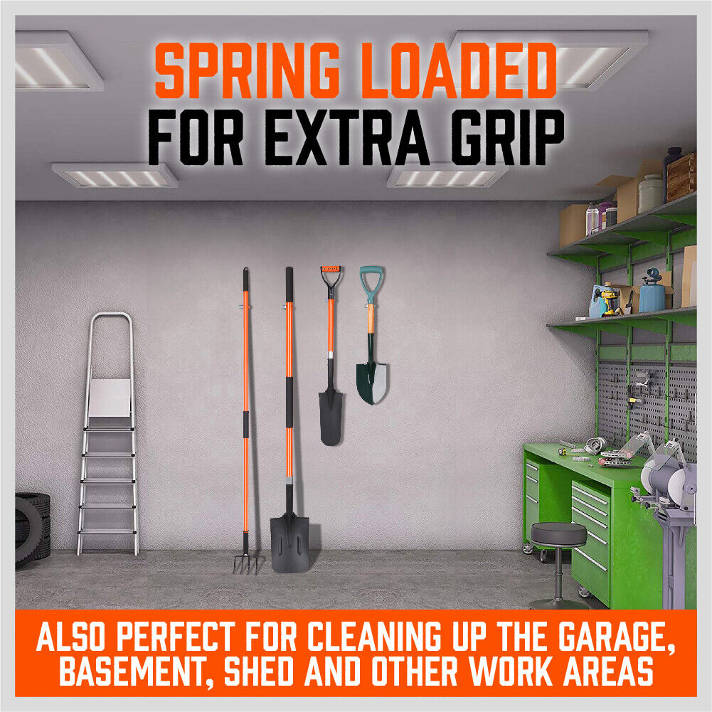 HORUSDY Mop & Broom Holder | Wall Mounted Tool Storage Clip | Spring Grip Garden Rack