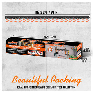 Wall Mount Tool Hanger | 64" Garden Storage Rack | Mop & Broom Holder with Hooks & Pegs