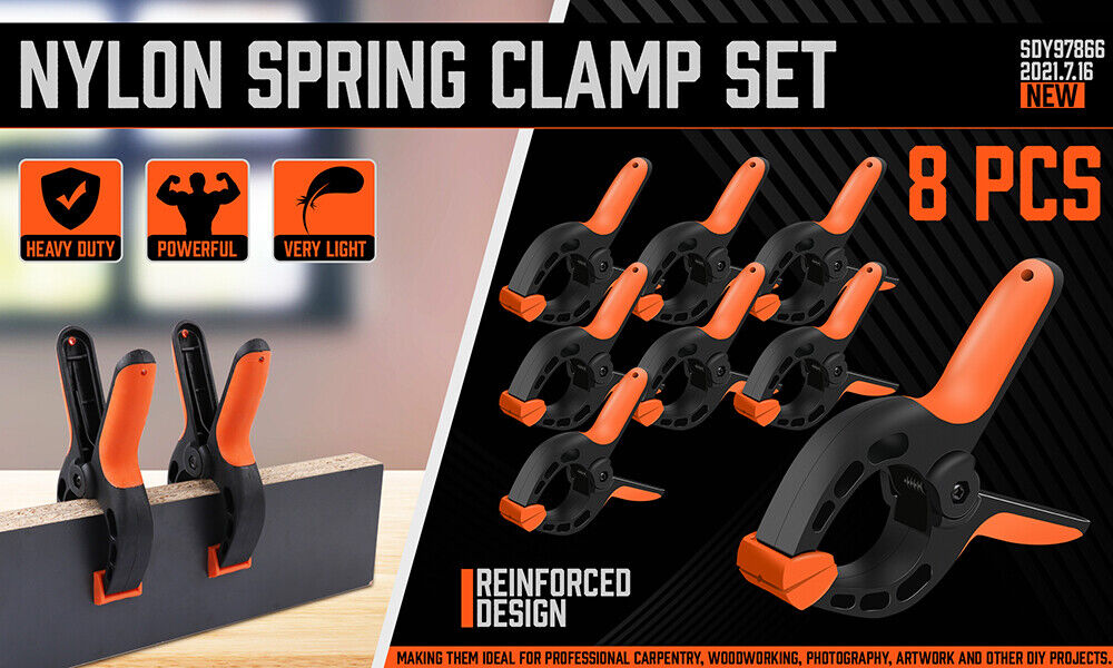 HORUSDY Spring Clamp Set | 8-Piece | Quick Grip Plastic Non-Slip Nylon Clips for Woodworking