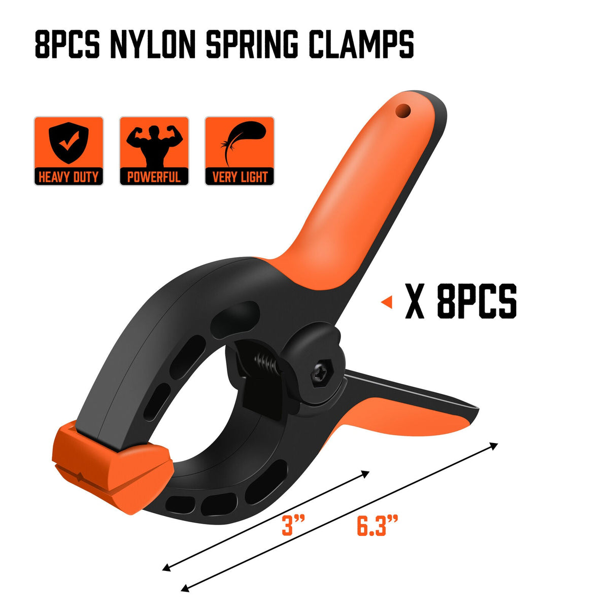 HORUSDY Spring Clamp Set | 8-Piece | Quick Grip Plastic Non-Slip Nylon Clips for Woodworking