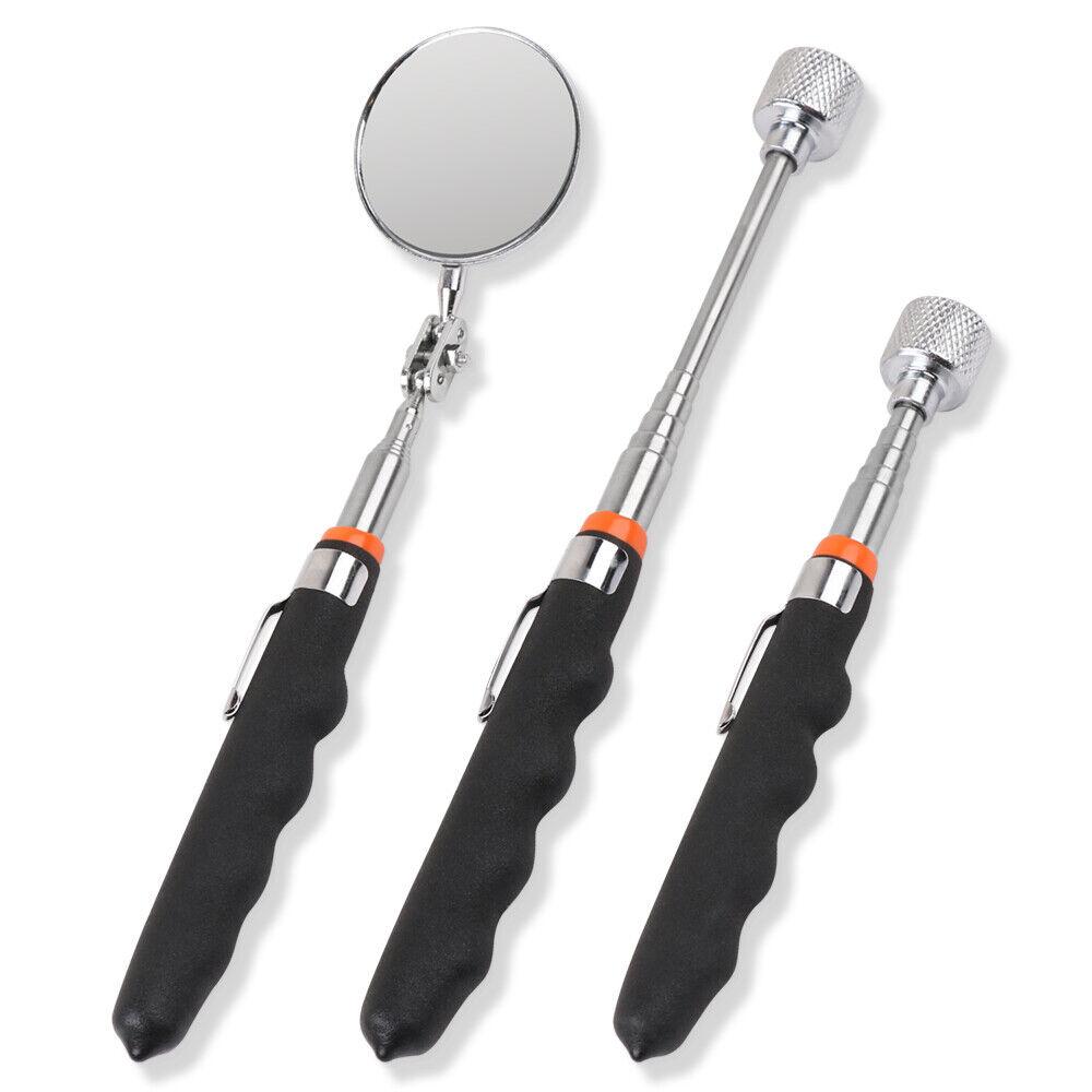 Magnetic Pick-Up Tool Set | 3-Piece | Swivel Inspection Mirror | Telescoping Rod | Heavy Duty