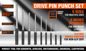 Roll Pin Punch Set | 9-Piece | Bolt Catch Gun Building & Repair Tool | Canvas Pouch Included
