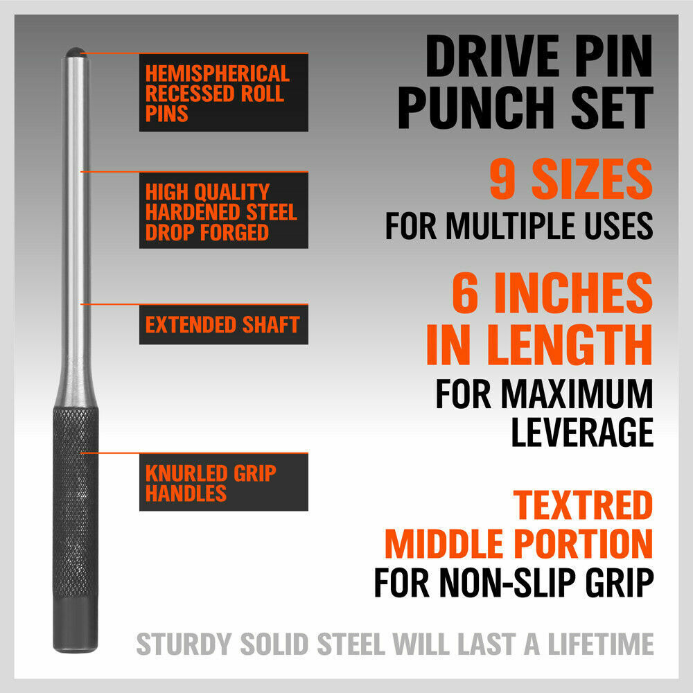 Roll Pin Punch Set | 9-Piece | Bolt Catch Gun Building & Repair Tool | Canvas Pouch Included