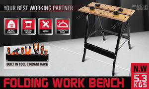 Foldable Work Bench | Mobile Sawhorse | Garage Trestle | Wood Cutting Anti-Slip Table