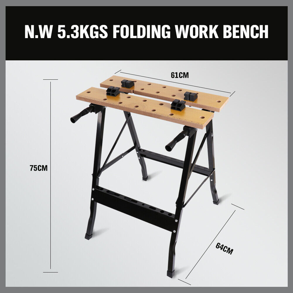Foldable Work Bench | Mobile Sawhorse | Garage Trestle | Wood Cutting Anti-Slip Table