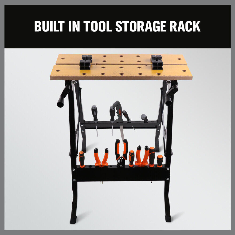 Foldable Work Bench | Mobile Sawhorse | Garage Trestle | Wood Cutting Anti-Slip Table