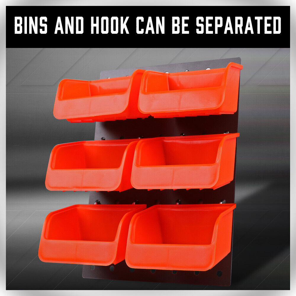 6-Piece Pegboard Bins with Steel Hooks | Peg Board Parts Storage Tray Organizer