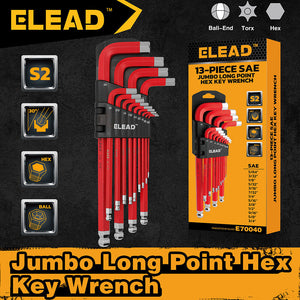 ELEAD 13pc Extra Large Hex Key Set | Long Allen Key Wrench | Ball End SAE 5/64"-3/4