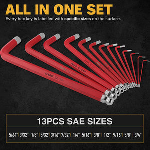 ELEAD 13pc Extra Large Hex Key Set | Long Allen Key Wrench | Ball End SAE 5/64"-3/4