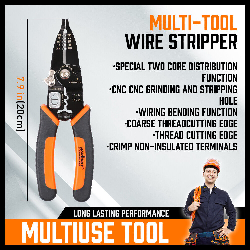 Wire Stripping Tool | 8" Crimping Pliers | Insulated Wire Cutter & Strip Cutter Hand Tool