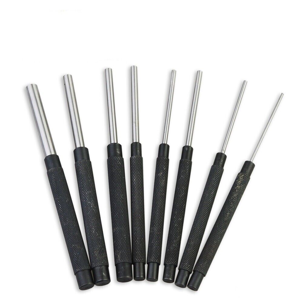 Heavy Duty Long Pin Punch Set | 8-Piece | 2.4 to 10mm Drift Roll Nail Steel Flat End
