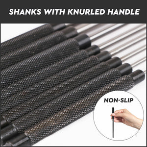 Heavy Duty Long Pin Punch Set | 8-Piece | 2.4 to 10mm Drift Roll Nail Steel Flat End