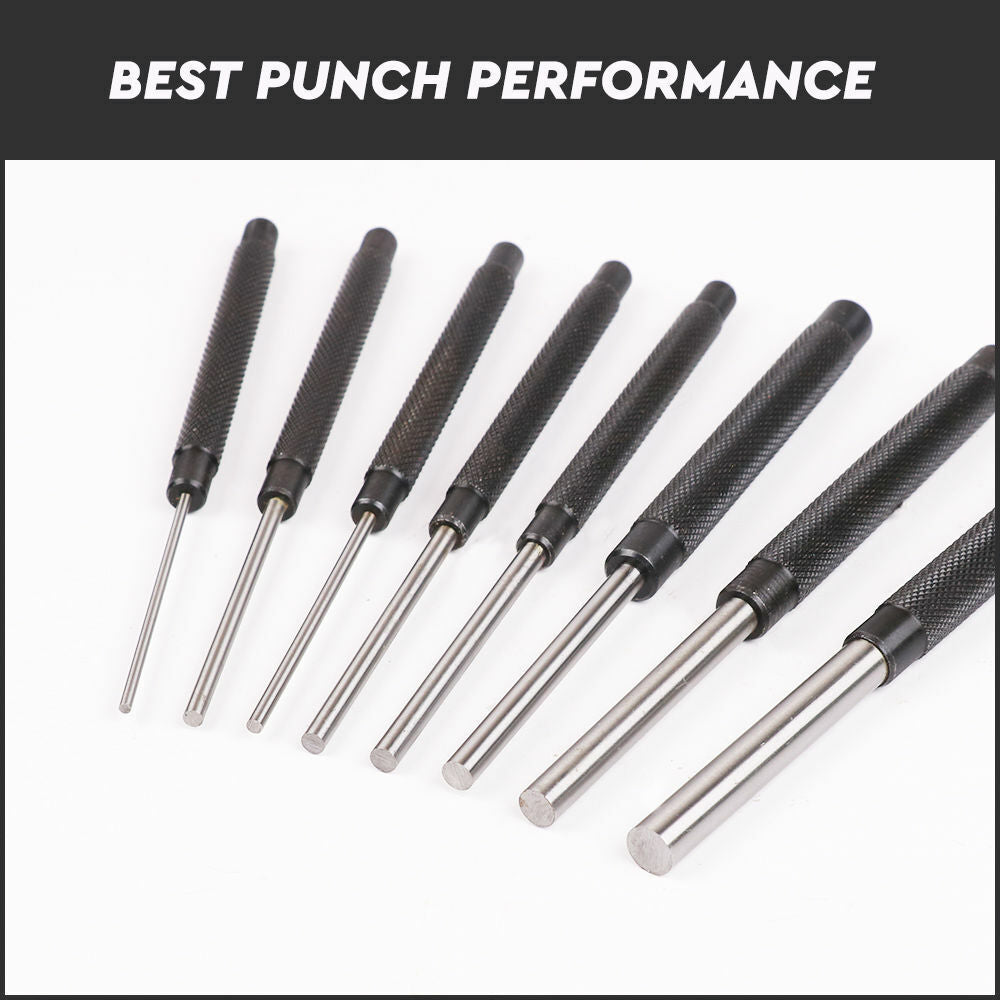 Heavy Duty Long Pin Punch Set | 8-Piece | 2.4 to 10mm Drift Roll Nail Steel Flat End