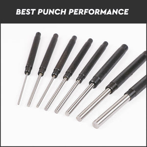 Heavy Duty Long Pin Punch Set | 8-Piece | 2.4 to 10mm Drift Roll Nail Steel Flat End