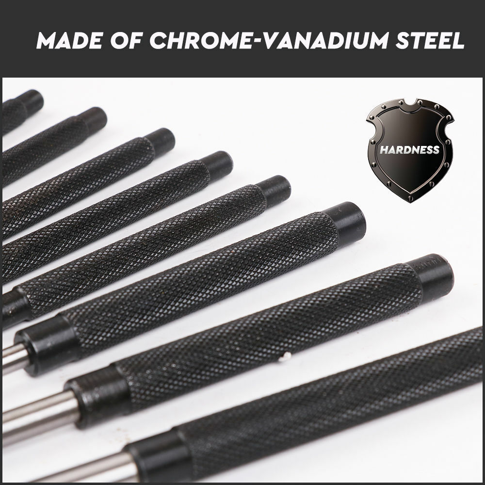 Heavy Duty Long Pin Punch Set | 8-Piece | 2.4 to 10mm Drift Roll Nail Steel Flat End
