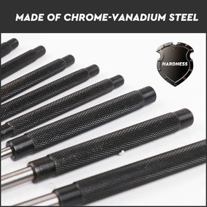 Heavy Duty Long Pin Punch Set | 8-Piece | 2.4 to 10mm Drift Roll Nail Steel Flat End
