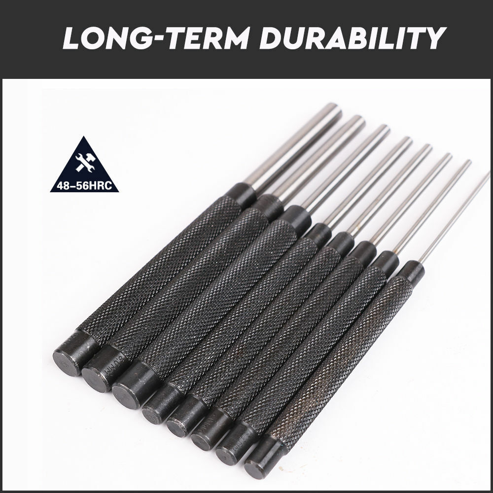 Heavy Duty Long Pin Punch Set | 8-Piece | 2.4 to 10mm Drift Roll Nail Steel Flat End