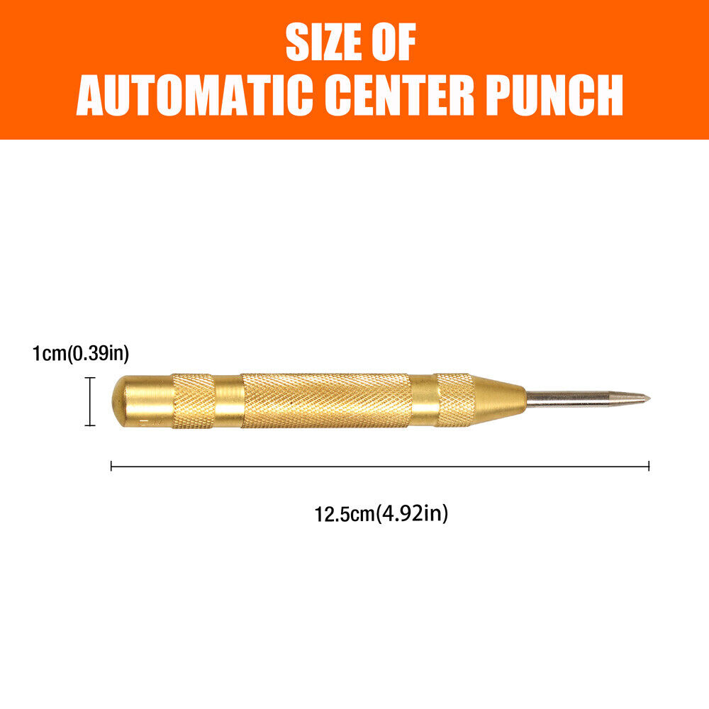 Automatic Centre Punch | 125mm (5") | Spring Loaded Adjustable Metal Drill Tool | Gold Finish